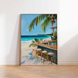Caribbean Beach Bar Poster, Tropical Wall Art, Decor, Cocktail Seaside Botanical Print - thumbnail 3