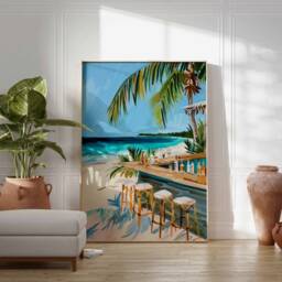 Caribbean Beach Bar Poster, Tropical Wall Art, Decor, Cocktail Seaside Botanical Print - thumbnail 2