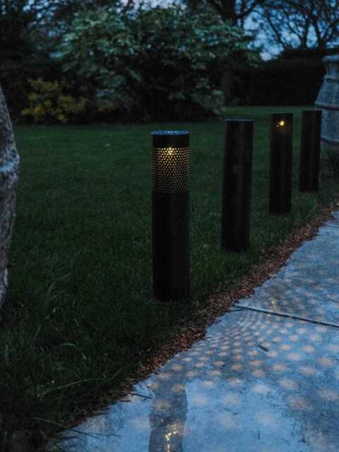 Set Of 4 Solar Post Lights Garden Stake Outdoor Pathway Silver Light Decorative - image 1