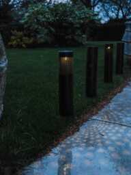 Set Of 4 Solar Post Lights Garden Stake Outdoor Pathway Black Light Decorative