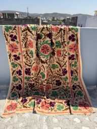 Colorful Velvet Suzani Quilt - Handmade Boho Throw Blanket - thumbnail 1