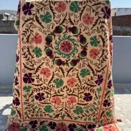 Colorful Velvet Suzani Quilt - Handmade Boho Throw Blanket - thumbnail 3