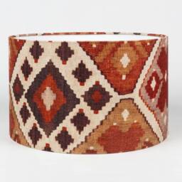 Linen Kilim Turkish Style Lampshade. Geometric Ikat Terracotta & Rust Design, Cylinder Shade. 30cm & 40cm Sizes Available - thumbnail 2