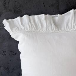 Optical White Linen Pillow Sham With Ruffles - True Standard, Queen, King, Sizes- Bright Softened - thumbnail 2