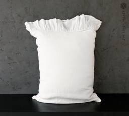 Optical White Linen Pillow Sham With Ruffles - True Standard, Queen, King, Sizes- Bright Softened - thumbnail 1