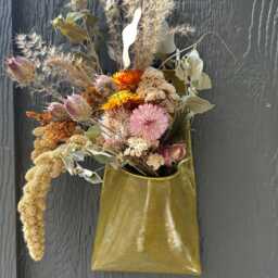 Ceramic Wall Pocket in Avocado With Vegetable Tanned Leather Hanger - thumbnail 2