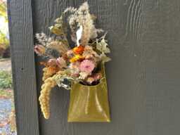 Ceramic Wall Pocket in Avocado With Vegetable Tanned Leather Hanger - thumbnail 1