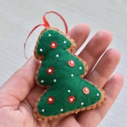 Handmade Felt Christmas Ornaments, Set Of 3 Tree, House, Stocking - thumbnail 2