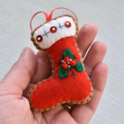 Handmade Felt Christmas Ornaments, Set Of 3 Tree, House, Stocking - thumbnail 3