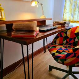 Reclaimed Wood Desk With Monitor Shelf Industrial Hairpin Leg Table - thumbnail 2