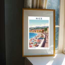 Vintage Nice Beach Promenade Poster French Riviera Travel Art - thumbnail 3