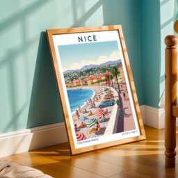 Vintage Nice Beach Promenade Poster French Riviera Travel Art - thumbnail 2