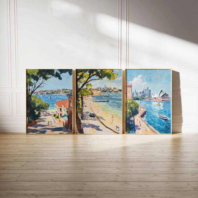 Set Of 3 Sydney Poster, Vintage Art Set, Australia Ocean Beach Wall Art, Australian - image 1