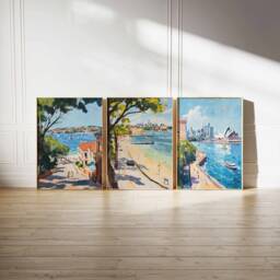 Set Of 3 Sydney Poster, Vintage Art Set, Australia Ocean Beach Wall Art, Australian - thumbnail 1