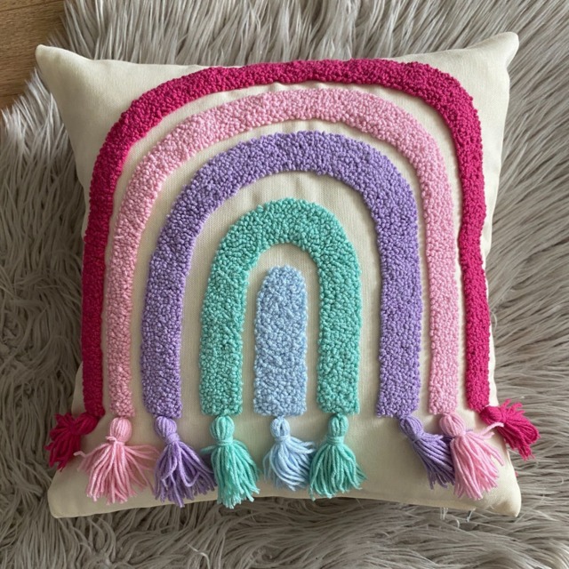 Personalized Rainbow Pillow, Kids Room Decor Idea, Nursery Cushion, Punch Needle Embroidered, Gift For Kids, Custom Throw Pillow - image 1