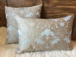 Jacquard Shabby Decorative Cushion Cover - Noble & Elegant, Light Blue/Beige, High-Quality Designer Fabric, Classic Ornaments, Cover Pillow - thumbnail 1