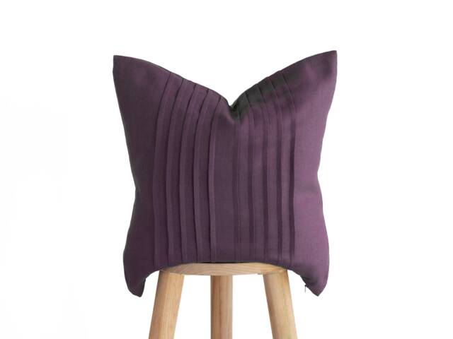 Purple Linen Pillow Cover With Hidden Zipper & Ticking Lines - Decorative Throw Pillowcase, Handmade Accent - image 1