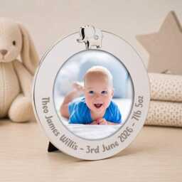 Personalised New Baby Photo Frame, Silver Elephant, Engraved Birth Details - thumbnail 2
