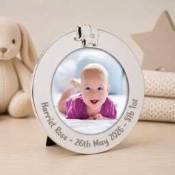 Personalised New Baby Photo Frame, Silver Elephant, Engraved Birth Details - thumbnail 1