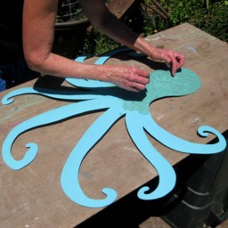 Upcycled Metal Mermaid & Dolphin Wall Art Coastal Beach House Decor - 14x23 - thumbnail 4