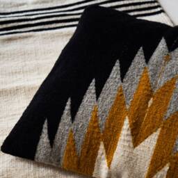 Black Pillow, Wool Cushion, Woven Wool Handmade Mexican Decorative Throw Handwoven Cushion - thumbnail 2