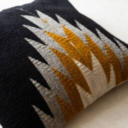 Black Pillow, Wool Cushion, Woven Wool Handmade Mexican Decorative Throw Handwoven Cushion - thumbnail 3