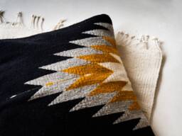 Black Pillow, Wool Cushion, Woven Wool Handmade Mexican Decorative Throw Handwoven Cushion