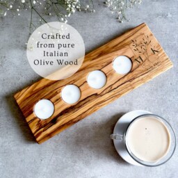 Personalized Contemporary Olive Wood Tealight Holder - Italian Candle Sustainable Home Decor Eco Friendly - thumbnail 2