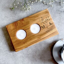 Personalized Contemporary Olive Wood Tealight Holder - Italian Candle Sustainable Home Decor Eco Friendly - thumbnail 3