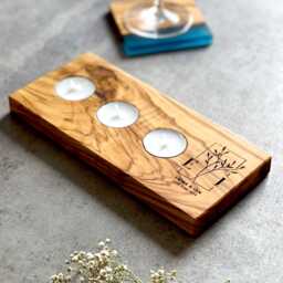 Personalized Contemporary Olive Wood Tealight Holder - Italian Candle Sustainable Home Decor Eco Friendly - thumbnail 1