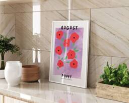 August Birth Month Flower Poppy Gladiolus Printed Wall Art A3 A4 Minimalist Botanical Home Decor Gift For Birthday - thumbnail 1