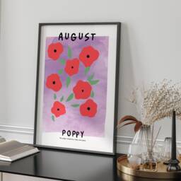 August Birth Month Flower Poppy Gladiolus Printed Wall Art A3 A4 Minimalist Botanical Home Decor Gift For Birthday - thumbnail 2