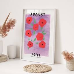 August Birth Month Flower Poppy Gladiolus Printed Wall Art A3 A4 Minimalist Botanical Home Decor Gift For Birthday - thumbnail 3