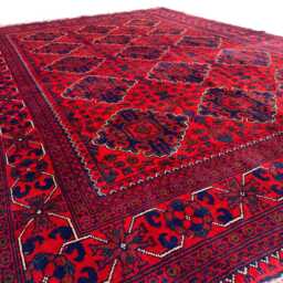 Handmade Afghan Wool Rug 7.2x4.11 Red Bukhara Turkmen Design - thumbnail 2