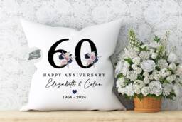 Personalised Floral Anniversary Cushion, 60Th Gift - thumbnail 1