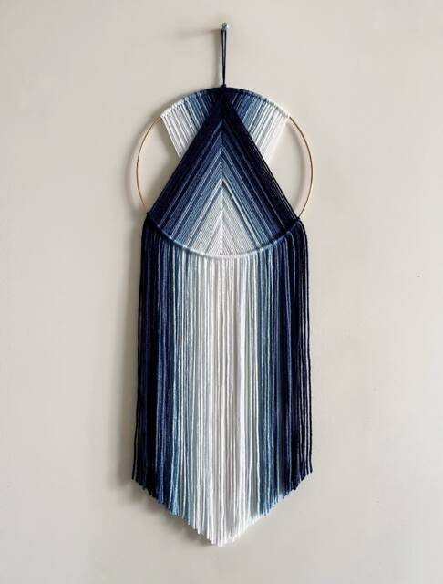 Blue Ombre Yarn Hoop Wall Hanging, Modern Boho Decor - image 1