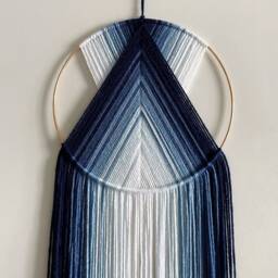 Blue Ombre Yarn Hoop Wall Hanging, Modern Boho Decor - thumbnail 2