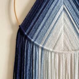 Blue Ombre Yarn Hoop Wall Hanging, Modern Boho Decor - thumbnail 3