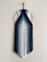 Blue Ombre Yarn Hoop Wall Hanging, Modern Boho Decor - thumbnail 1