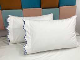 Pushp Linen Pillowcases 100% Cotton Pack Of 2 Pillow Cases With Scalloped Embroidery - thumbnail 1