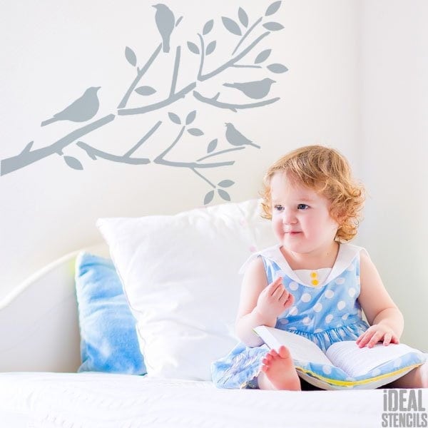 Birds On Branch Stencil Nursery Wall Decor, Kids Room Painting - image 1