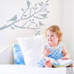 Birds On Branch Stencil Nursery Wall Decor, Kids Room Painting - thumbnail 1