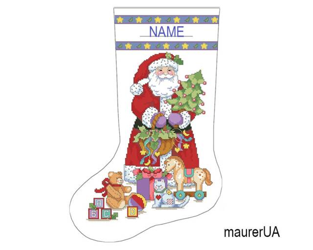 Embroidered Christmas Stocking Personalized Xmas With Embroidered Santa Claus Handmade Cross-Stitched New Year Dekor Made To Order - image 1