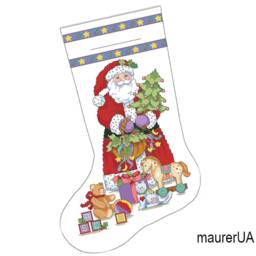 Embroidered Christmas Stocking Personalized Xmas With Embroidered Santa Claus Handmade Cross-Stitched New Year Dekor Made To Order - thumbnail 2