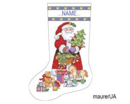 Embroidered Christmas Stocking Personalized Xmas With Embroidered Santa Claus Handmade Cross-Stitched New Year Dekor Made To Order - thumbnail 1