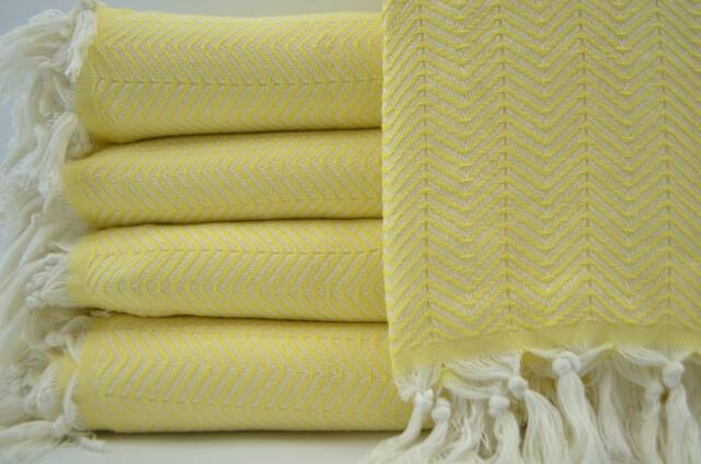 "Bright Yellow Blanket, Bed Cover, Turkish Throw79""x89" - image 1