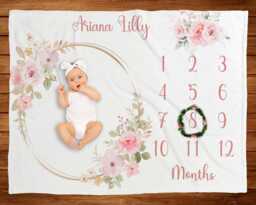 Monthly Milestone Blanket For Baby Girl Wrinkle Free Age Month Washable Infant Markers Newborn Photoshoot Photo Props - thumbnail 1