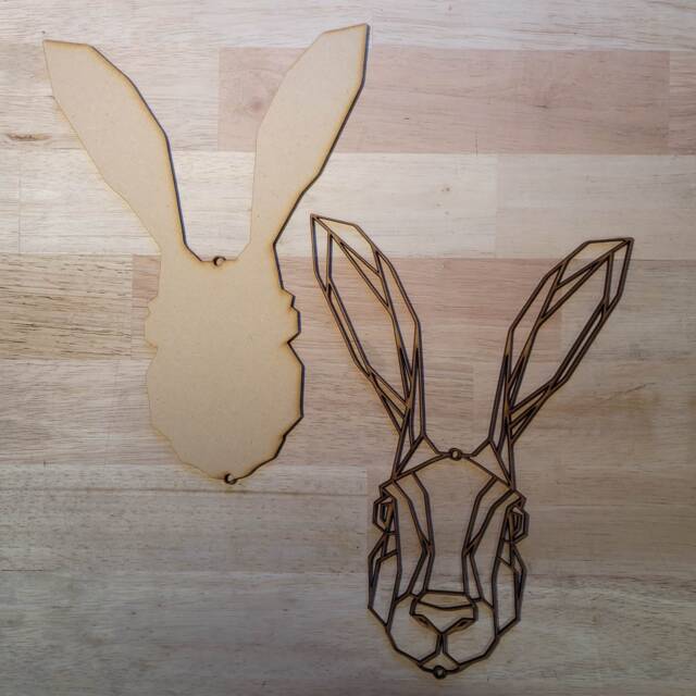 Geometric Wooden Hare Head Wall Art Ready To Paint, Rustic Decor - image 1