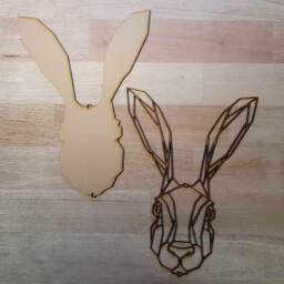 Geometric Wooden Hare Head Wall Art Ready To Paint, Rustic Decor - thumbnail 1