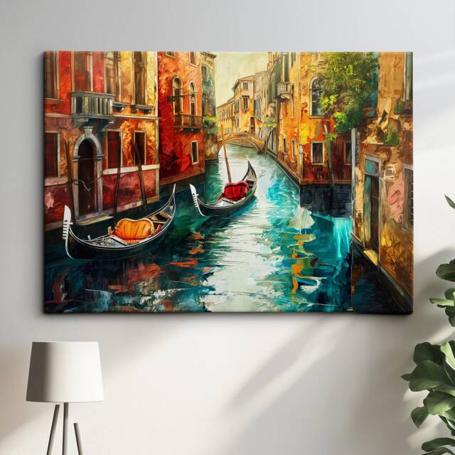 Venice Italy Gondola Boat River Landmark Oil Painting Watercolor Wall Art Framed Calming Canvas Poster Print Home/Office Room Decor Gifts - image 1